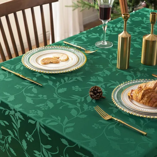 Vista 6 de joybest Mantel de Navidad rectangular de 60 x 84 pulgadas, mantel elegante de jacquard navideño de tela de poliéster para decoración de Navidad