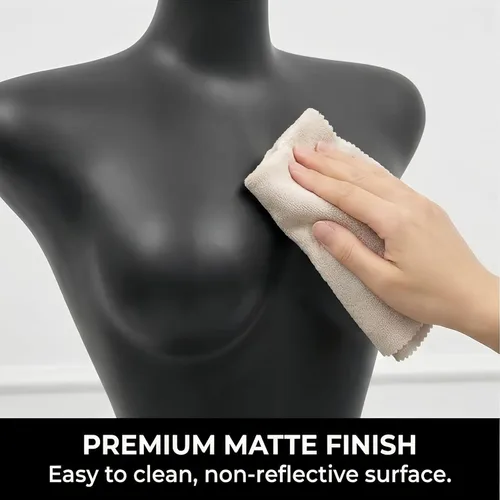 Vista 4 de Modelo de torso de maniquí femenino dorado y plateado con altura ajustable y soporte de base de metal para tienda de ropa al por menor (negro, L)
