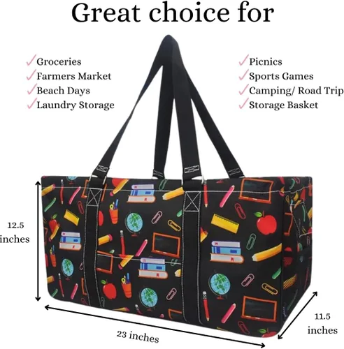 Vista 437 de NGIL Bolsa de comestibles reutilizable extra grande plegable de gran tamaño para comestibles, almacenamiento, picnic, playa, Estampado