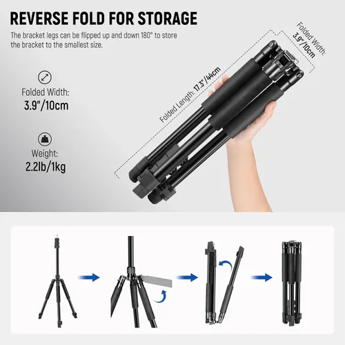 Vista 7 de NEEWER Trípode para Luz de Fotografía, 47-195cm/1.5-6.4ft de Aluminio Trípode de Iluminación de Estudio Reversible, Trípode Portátil para Video