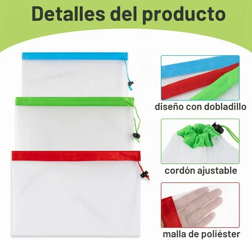 Vista 3 de MAQIHAN 6 bolsas reutilizables para productos – Bolsas de malla para productos con cordón, reutilizables, lavables, bolsas de almacenamiento