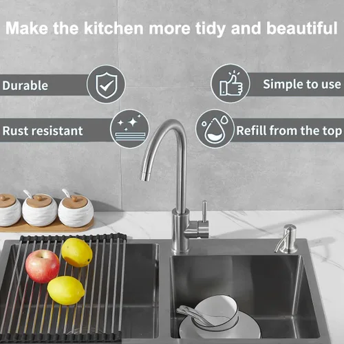 Vista 6 de Dispensador de jabón para fregadero de cocina, bomba dispensadora de jabón para platos de acero inoxidable con tubo de extensión de 47 pulgadas