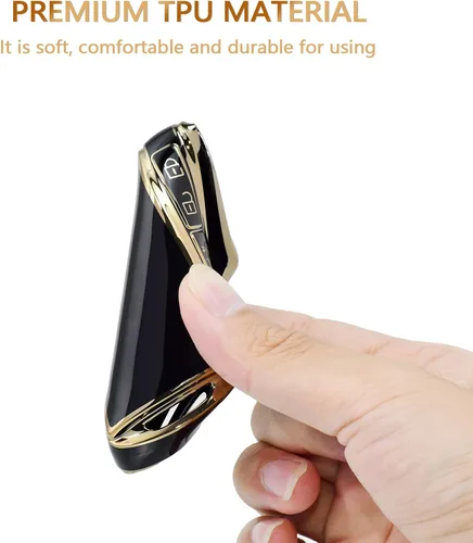 Vista 6 de OFFCURVE Funda para llavero de coche compatible con Mazda B, Oro Negro+llavero