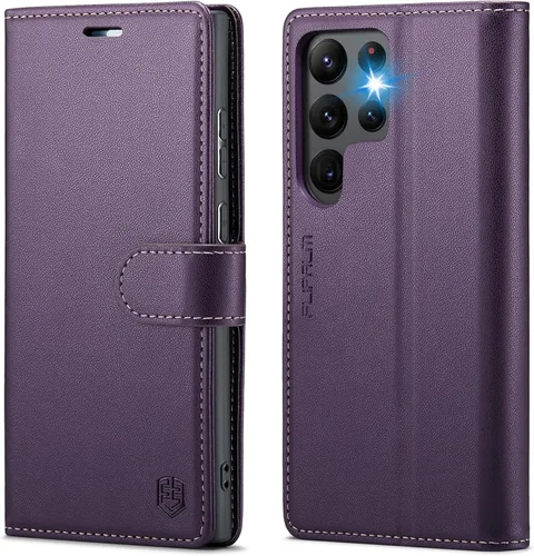 Vista 9 de FLIPALM Funda tipo cartera para Samsung Galaxy S22 Ultra, con bloqueo RFID, tarjetero, de piel sintética PU tipo folio con tapa plegable y función