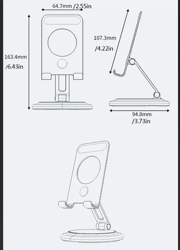 Vista 7 de Soporte ajustable de aluminio para teléfono celular, soporte plegable para teléfono de escritorio totalmente ajustable con base de madera
