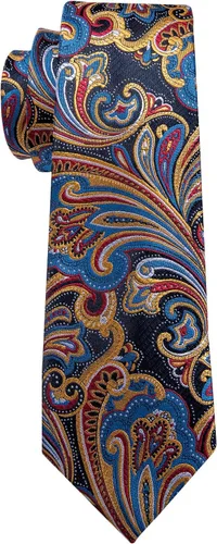 Vista 181 de Barry.Wang - Juego de corbata de seda para hombre, diseño de cachemira, pañuelo y gemelos de bolsillo