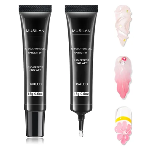 Vista 9 de MUSILAN Gel para esculpir uñas 3D con limas de cristal de cristal, gel constructor transparente para uñas, moldeo para esculpir esmalte de uñas