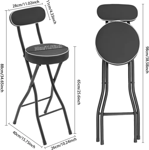 Vista 3 de 2-Pack Foldable Bar Stool - 275lbs Capacity Tall Folding Chair, 50mm Thick PU Cushion, Non-Slip Feet & Safety Latch, Counter Height Folding Chairs