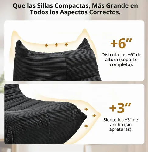 Vista 3 de Silla Puf - Sofá de Esquina, Silla de Chimenea Sofá Silla Puf, Silla Puf Grande para Adultos, Sofá de Piso de Chimenea para Sala de Estar Negro