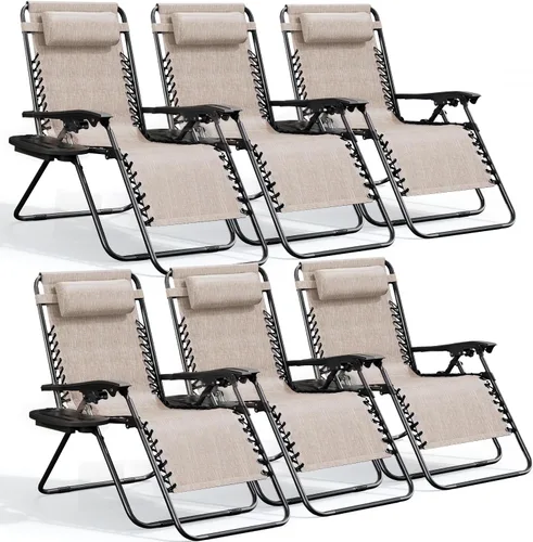 Vista 19 de Nestl Sillas de gravedad cero, juego de 2, silla de patio al aire libre con almohadas y bandejas portavasos, silla reclinable plegable de malla