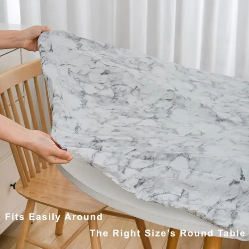 Vista 32 de LIBERECOO Mantel redondo de vinilo ajustable con reverso de franela, borde elástico, impermeable, resistente a las manchas, mantel lavable