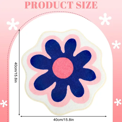 Vista 3 de Qunclay 4 tapetes de baño con diseño de flores, de 15.8 x 15.8 pulgadas, alfombra de baño lavable en forma de margarita, antideslizante, absorbente