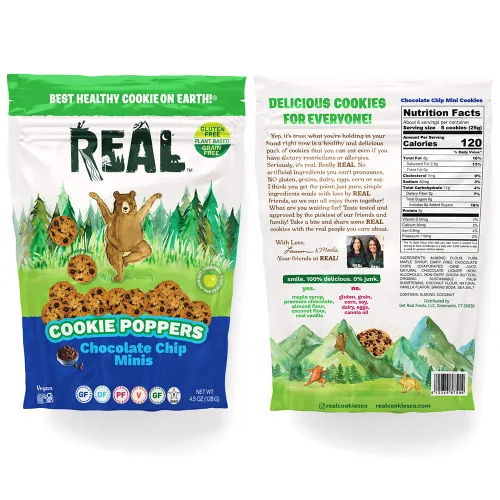 Vista 3 de REAL Mini galletas con chispas de chocolate, galletas horneadas semisuaves sin gluten, sin lácteos, veganas, kosher, paleo, deliciosas mini galletas