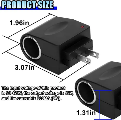 Vista 2 de Convertidor adaptador de CA a CC, CC 12V 500mA, adaptador de corriente para encendedor de cigarrillos de automóvil, enchufe de corriente