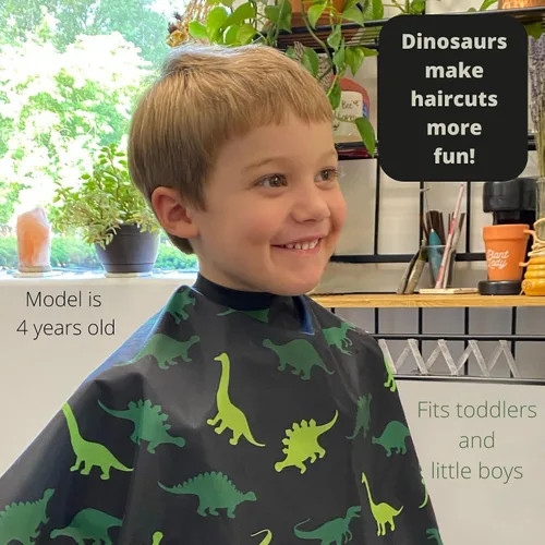 Vista 6 de Capa de peluquería para niños para cortar el pelo en casa, salón o peluquería, capa de corte de pelo para niños y niños pequeños, cuello ajustable