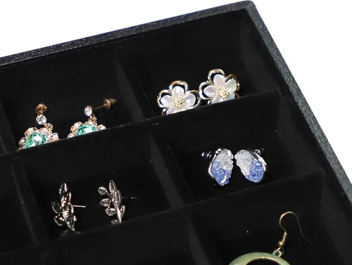 Vista 3 de Wudygirl Velevt - Bandeja apilable de 30 rejillas para joyas, anillos, pulseras, aretes, collares, bandeja de joyería, organizador de exhibición