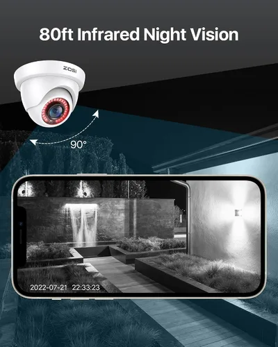 Vista 6 de ZOSI Cámaras de seguridad domo de 1080p (híbridas 4 en 1 HD-CVI/TVI/AHD/960H CVBS analógica), cámara CCTV de vigilancia nocturna de 2 MP