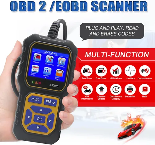 Vista 2 de Lector de código de escáner OBD2 para automóvil AT500, lector de código de falla del motor, escáner de luz, voltímetro automático, herramienta