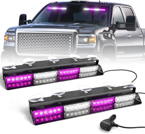 Vista 9 de HLauto Luces estroboscópicas de emergencia 6Z4J: luces de seguridad blancas ámbar de 2 x 16.8 pulgadas, 48 luces LED intermitentes de advertencia