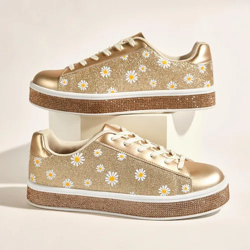 Vista 3 de UUBARIS Zapatillas de tenis con purpurina para mujer, color neón, elegantes, brillantes, con diamantes de imitación, para boda, novia, zapatos