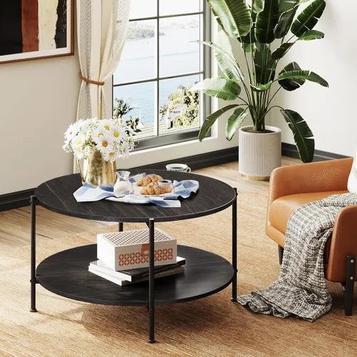 Vista 4 de WLIVE Mesa auxiliar redonda para sala de estar, mesa de centro pequeña de Negro (Charcoal Black)