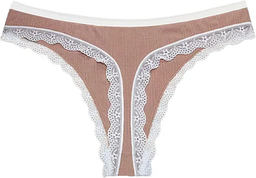Vista 2 de COREGEO. Tanga de algodón para mujer, ropa interior de encaje (paquete de cinco)