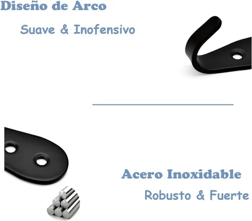 Vista 3 de Ganchos para colgar abrigos de pared, paquete de 6 perchas negras para chaquetas, de acero inoxidable, gancho de una sola puerta, resistente, gancho