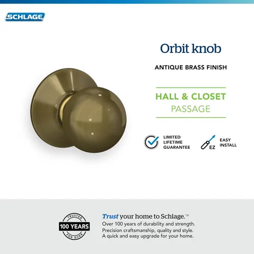 Vista 4 de SCHLAGE F10ORB609 Pomo de paso de órbita, latón antiguo