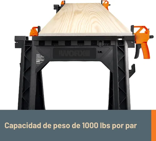 Vista 4 de Worx WX065.3 Caballetes de sujeción con abrazaderas de barra y regla triangular de metal de 7 pulgadas