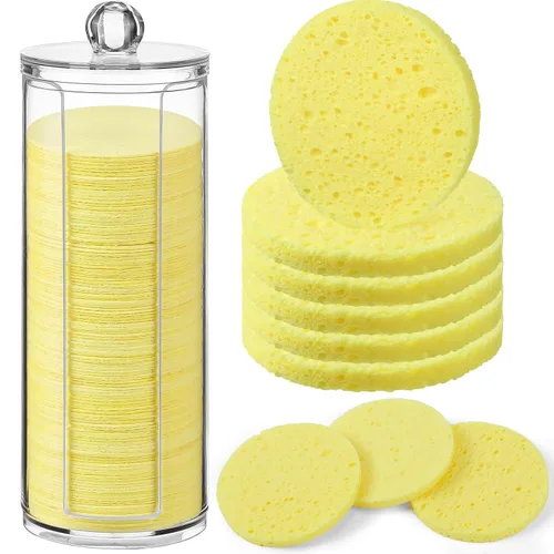 Vista 8 de 120 esponjas faciales comprimidas, exfoliantes faciales naturales, esponjas faciales desechables para limpieza, almohadillas faciales redondas