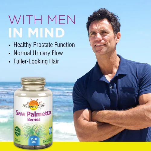 Vista 2 de Nature's Life Saw Palmetto Berries 1160 mg Próstata saludable, frecuencia de micción y apoyo para la salud del cabello Sin OMG 100 cápsulas