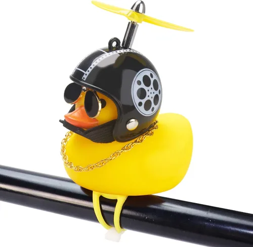 Vista 11 de wonuu Adornos de pato de goma para automóvil, decoración de tablero de instrumentos de pato amarillo, cuernos de bicicleta de pato con casco