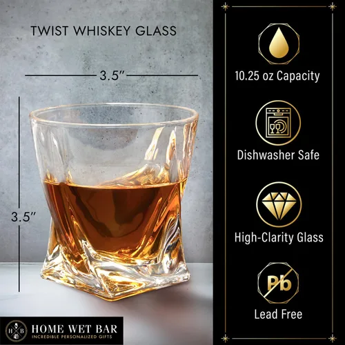 Vista 2 de Vasos de Whisky Personalizados – Juego de vasos de whisky con giro personalizado y grabado y estuche de exhibición con piedras de whisky de Home Wet