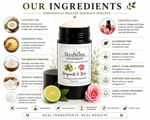 Vista 2 de SkinBiome Desodorante de magnesio natural 2.6 oz Bergamota & Rose