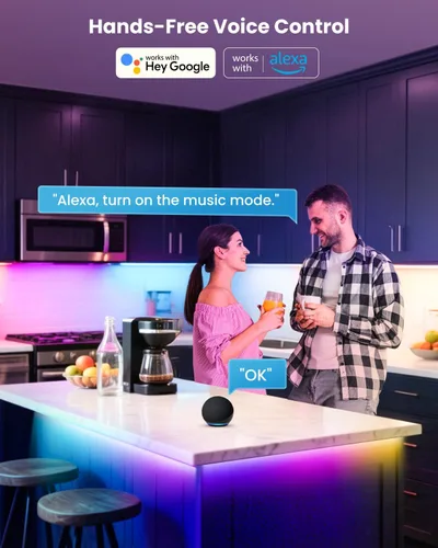 Vista 8 de Luces LED RGB+IC de 9.84 pies para TV de 32 a 43 pulgadas, tira de retroiluminación detrás de la TV con sincronización de música, aplicación