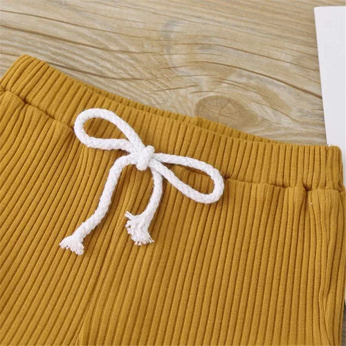 Vista 7 de Conjunto de pantalones cortos acanalados para bebé y niña, de punto y pantalones cortos de cordón sólido, ropa de verano