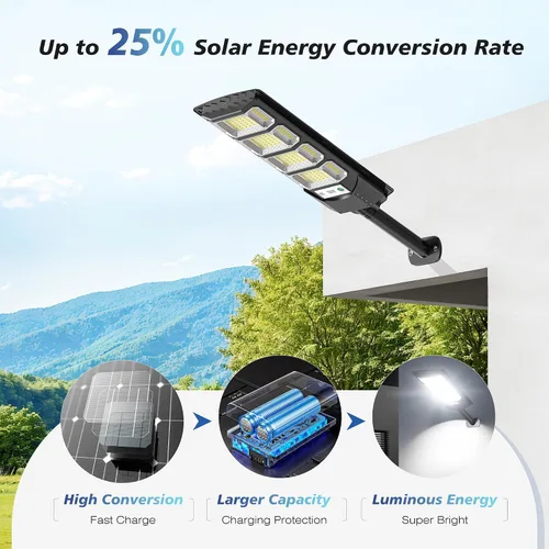 Vista 8 de OKPRO Luces solares impermeables para exteriores, luz solar de gran angular, luces de inundación solares de 6500 K con sensor de movimiento al aire