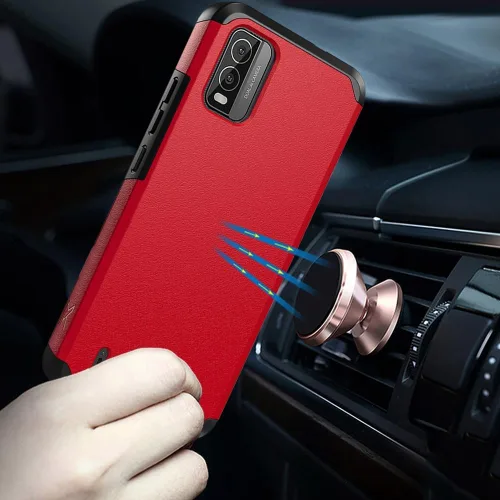 Vista 2 de TJS Funda compatible con Nokia C210, con protector de pantalla de vidrio templado de doble capa, soporte magnético híbrido a prueba de golpes, funda