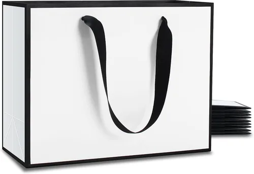 Vista 10 de YACEYACE Bolsas de regalo negras con asas, 10 bolsas a granel de 8 x 4 x 10.5 pulgadas para fiestas, cumpleaños, bodas, venta al por menor