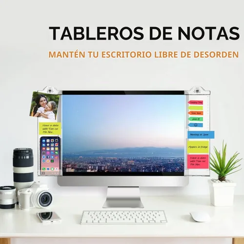 Vista 2 de Tableros de notas para monitor para computadora, paquete de 2 unidades (izquierda y derecha) multifunción de acrílico para recordatorio, panel