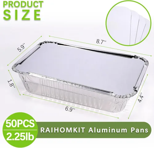 Vista 2 de Paquete de 50 sartenes de aluminio con tapas, sartenes de papel de aluminio desechables, 2.25 libras