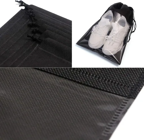 Vista 6 de Paquete de 12 bolsas de zapatos portátiles para viajes, bolsa grande para zapatos, organizador de almacenamiento, ventana transparente con cordón