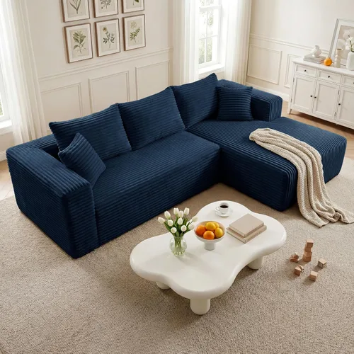 Vista 16 de Sofá modular en forma de L de 118 pulgadas, moderno sofá modular de pana de espuma viscoelástica de 4 plazas con otomana, asiento profundo tapizado