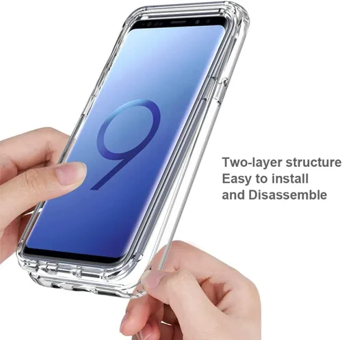 Vista 4 de Funda de teléfono para Galaxy S9+, S9 Plus G965U con protector de pantalla de vidrio templado, carcasa protectora de cuerpo completo transparente