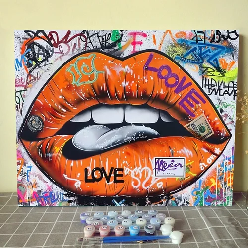 Vista 35 de Tucocoo Kits de Pintura por Números para Adultos y Niños - Labios Graffiti Sacando la Lengua - Pintura al Óleo Digital DIY sobre Lienzo Arte