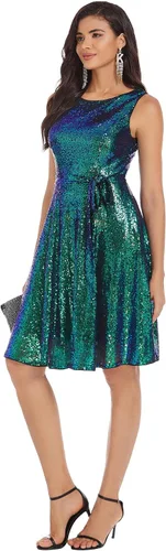 Vista 4 de GRACE KARIN - Vestido vintage sin mangas, con escote barco y cinturón, vestido de té