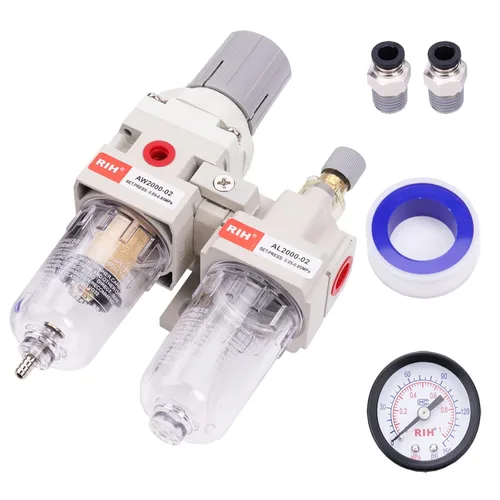 Vista 9 de RIH Pneumatics - Regulador de filtro de aire comprimido NPT de 1/2 pulgada, lubricador combinado separador de trampa de agua/aceite, calibre