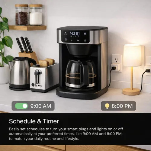 Vista 5 de Enchufe inteligente compacto, funciona con Alexa y Google Assistant, aplicación Smart Life y control de voz, monitoreo de energía, programación