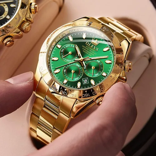 Vista 9 de OLEVS Relojes de oro automáticos para hombres, de lujo, clásicos, de acero inoxidable, calendario, luminosos, impermeables, para hombres