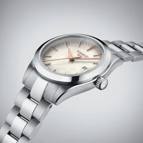 Vista 5 de Tissot para mujer T-My Lady Reloj de vestir de acero inoxidable blanco T132010111100